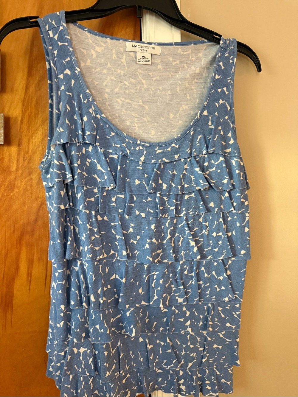 Liz Claiborne Blue and White Ruffled Tier Tank Top